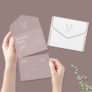 Invitation Tout En Un Mariage simple moderne mauve foncé