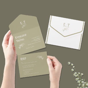Invitation Tout En Un Mariage Simple Moderne Vert Sauge