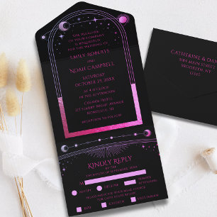 Invitation Tout En Un Mariage Soleil Lune Étoiles Célestes Noir Violet