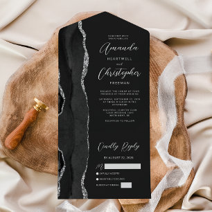 Invitation Tout En Un Mariage sombre Agate Noir Argent