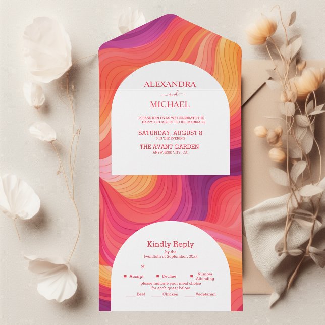 Invitation Tout En Un Mariage super Retro Rose et Orange Arch (Créateur téléchargé)