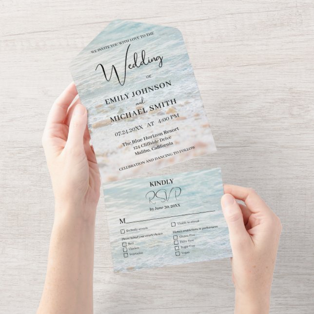 Invitation Tout En Un Mariage sur la côte océanique ensoleillée (Déchirure)