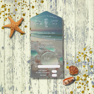 Invitation Tout En Un Mariage sur la plage de Sea Glass Seahorse 