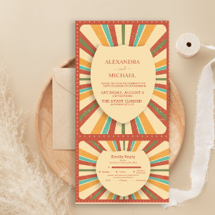 Invitation Tout En Un Mariage sur le thème rétro funky des années 70 aux
