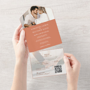 Invitation Tout En Un Mariage Terracotta avec option pour répondre Code 