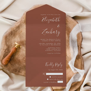 Invitation Tout En Un Mariage Terracotta Brûlé Orange Écriture Moderne