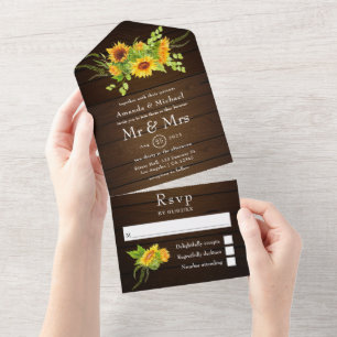 Invitation Tout En Un Mariage Tournesols Bohème Rustique