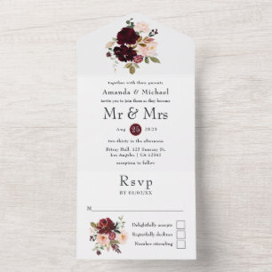 Invitation Tout En Un Mariage tout-en-un floral Berry et Blush de Bourgo