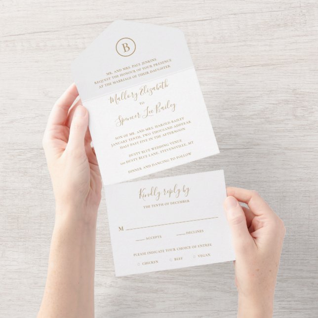 Invitation Tout En Un Mariage traditionnel or élégant (Déchirure)