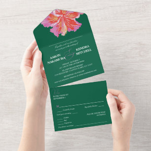 Invitation Tout En Un Mariage Tropical Hibiscus Émeraude