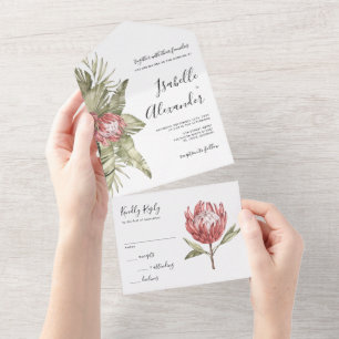 Invitation Tout En Un Mariage tropical Protea aquarelle 