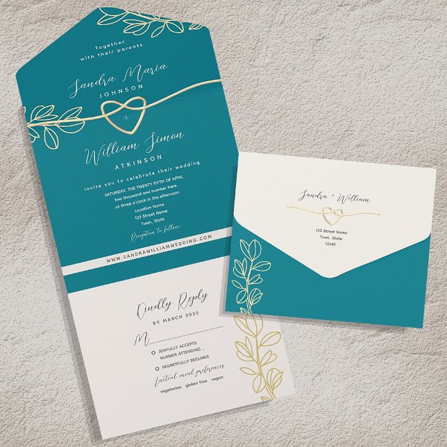 Invitation Tout En Un Mariage Turquoise Boho (Créateur téléchargé)