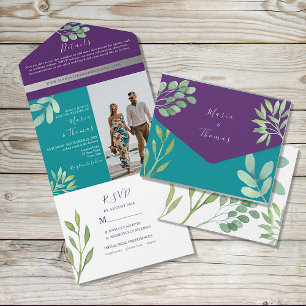 Invitation Tout En Un Mariage turquoise et violet