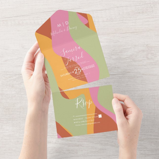 Invitation Tout En Un Mariage Vagues Abstraites Groovy (Déchirure)