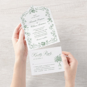 Invitation Tout En Un Mariage vert de la saison florale de la Renaissanc