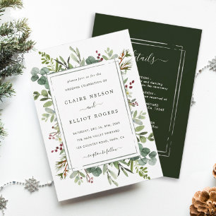 Invitation Tout en un Mariage vert de Noël botanique