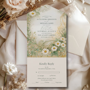Invitation Tout En Un Mariage vert d'ivoire