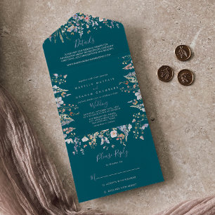 Invitation Tout En Un Mariage vert Fleur sauvage multicouleur été