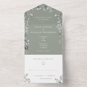 Invitation Tout En Un Mariage vert Floral Sage