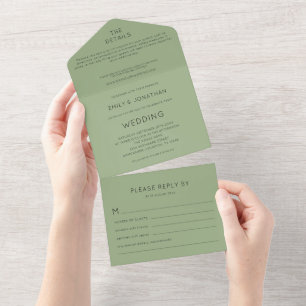 Invitation Tout En Un Mariage vert Sage