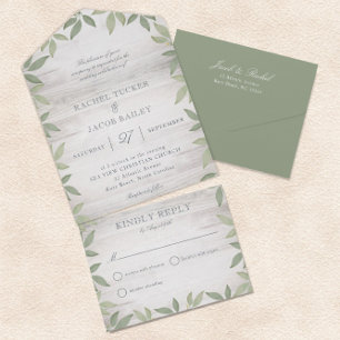 Invitation Tout En Un Mariage Vert Sauge Jardin Rustique Verdure