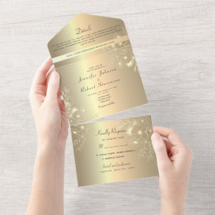 Invitation Tout En Un Mariage vintage Gold Calligraphy