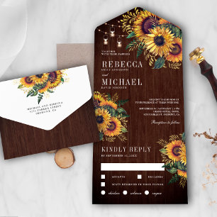 Invitation Tout En Un Mariage Vintage Rustique Bois de Grange Bohème Tou
