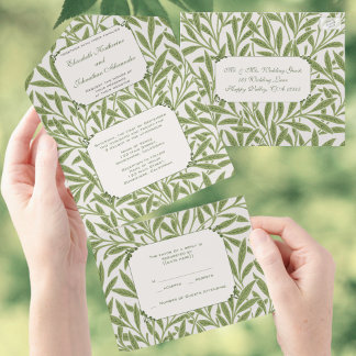 Invitation Tout En Un Mariage vintage, Victorian Willow Feuille Motif