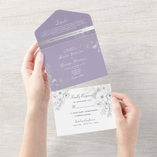 Invitation Tout En Un Mariage Violet Élégant Vintage