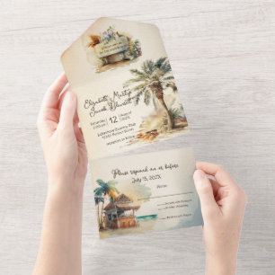 Invitation Tout En Un Mariage Watercolor Beach