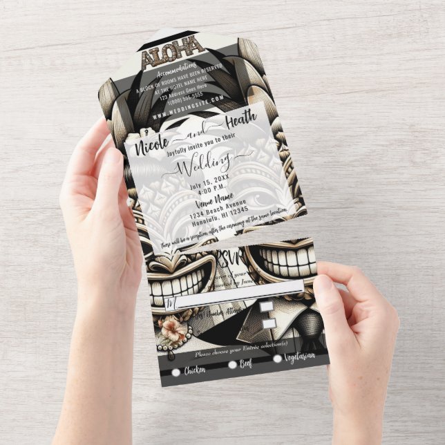 Invitation Tout En Un Mariée et fille Aloha Pineapple Tiki Mariage princ (Déchirure)