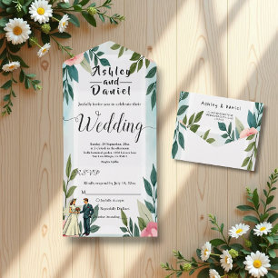 Invitation Tout En Un Mariée romantique et Mariage d'aquarelle de chambr
