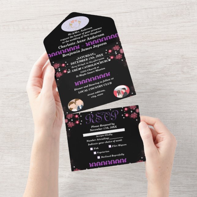 Invitation Tout En Un Mariés & Photos de mariage Texte personnalisé Mari (Déchirure)