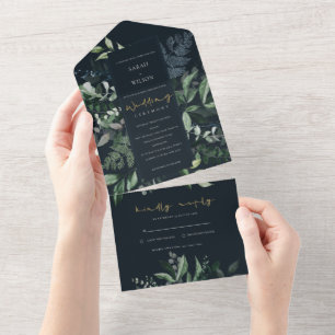 Invitation Tout En Un Marine Black Green Feuillage Tropical Mariage Al