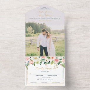 Invitation Tout En Un Marine Blue Gold Blush Wedding Inviter avec photo