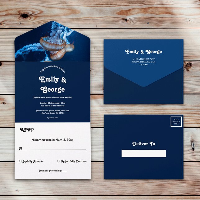 Invitation Tout En Un Marine Blue Sous-Marine Jellyfish Mariage nautique (Créateur téléchargé)