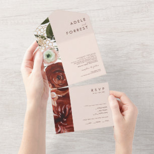 Invitation Tout En Un Marsala Autumn Floral   Sceau Et Envoi