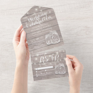 Invitation Tout En Un Mason Jars Éclairage à cordes Mariage rustique en