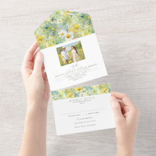 Invitation Tout En Un Meadow Fleurs sauvages Boho d'été Mariage photo
