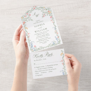 Invitation Tout En Un Meadow Pastel Français Rose Floral Mariage