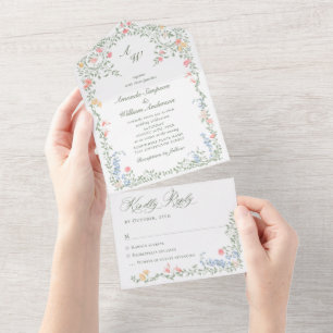 Invitation Tout En Un Meadow Pastel Français Rose Floral Mariage