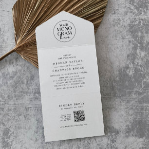 Invitation Tout En Un MEGHAN Black White QR Code Monogramme Mariage mode