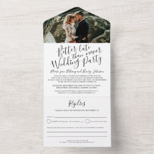 Invitation Tout En Un Meilleur mariage en retard RSVP photo noir blanc