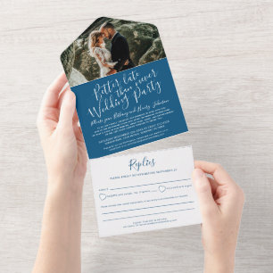 Invitation Tout En Un Meilleure fête de mariage tardif RSVP photo bleu b