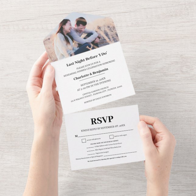 Invitation Tout En Un Menu Photo Personnalisé Choix du dîner de répétiti (Déchirure)