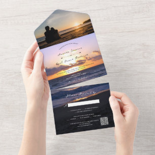 Invitation Tout En Un Mer d'amour   Coucher de soleil sur la plage + vot