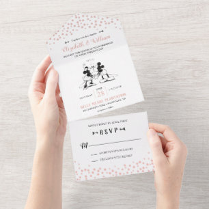 Invitation Tout En Un Mickey et Minnie Mariage Pink Confetti Mariage