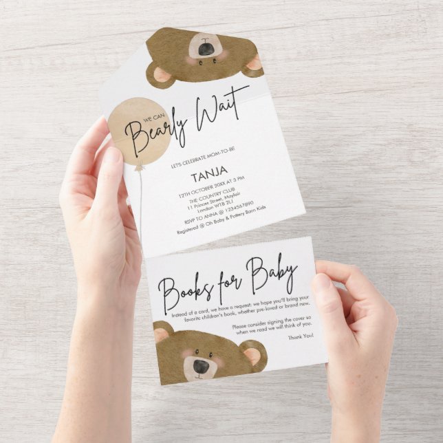 Invitation Tout En Un Mignonne Ours Nous Pouvons Attendre Baby shower Se (Déchirure)