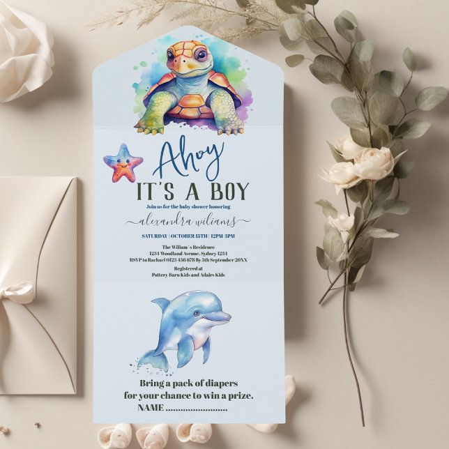 Invitation Tout En Un Mignonne sous le Baby shower marin (Créateur téléchargé)