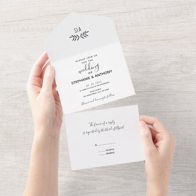 Invitation Tout En Un Mini Black and White Branch Calligraphy (Déchirure)